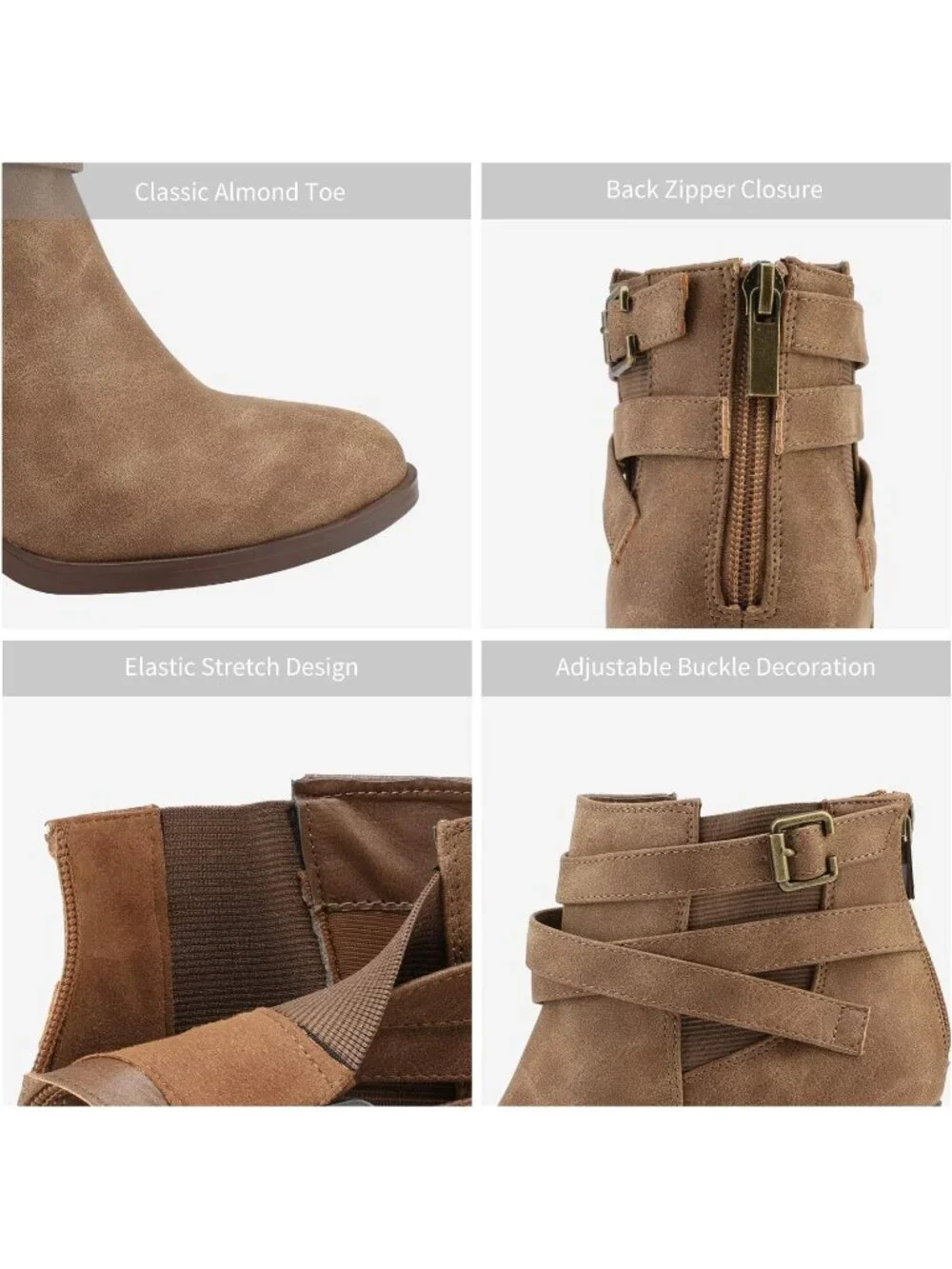 Women's Tan Chunky Stacked High Heel Faux Suede Closed Toe Ankle Booties